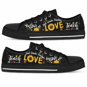 2Nd Grade Teacher Sunflower Teach Love Inspire Low Top Shoes, Teacher Shoes, Low Top Sneakers