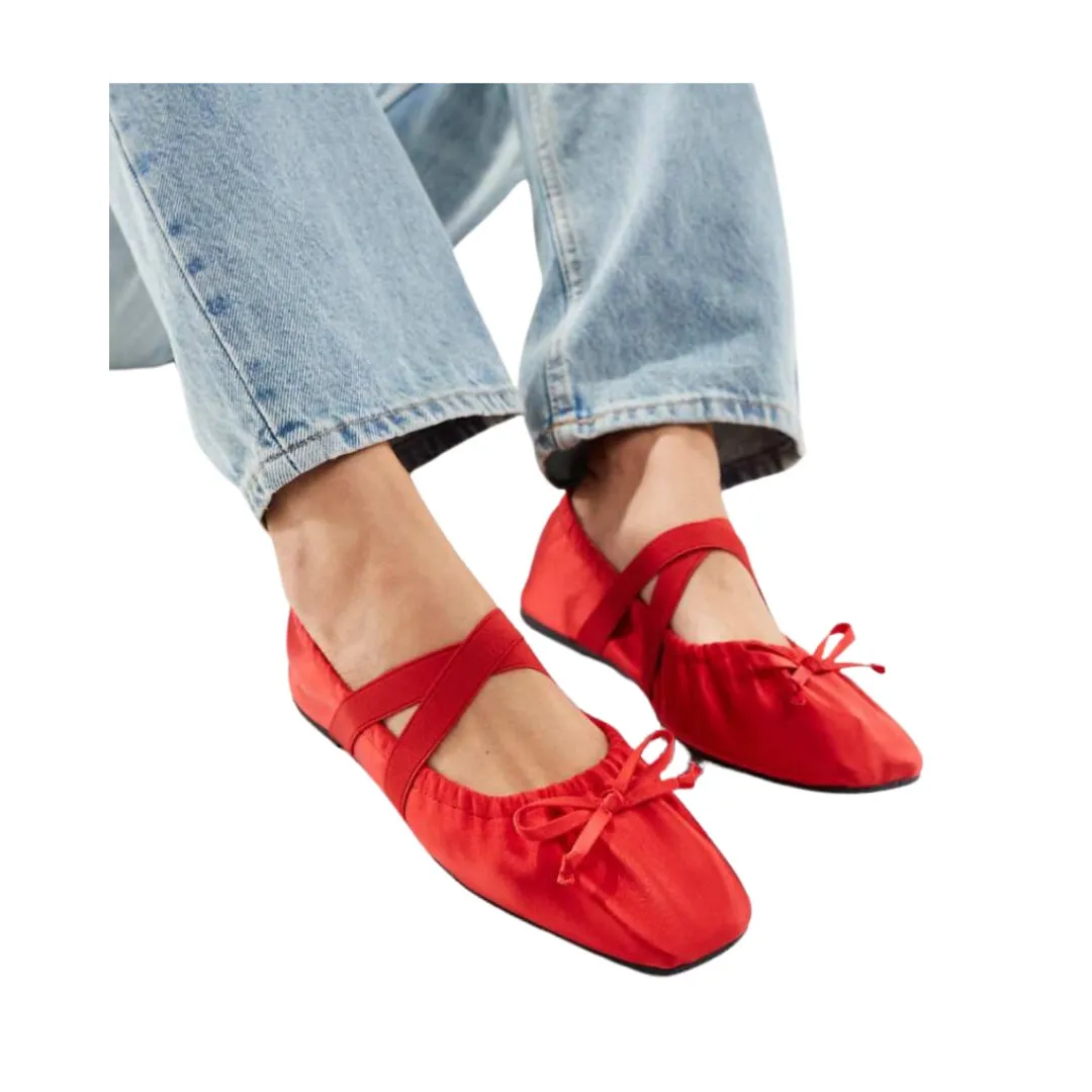 ASOS Ruched Criss Cross Strap Ballet Flats Red SIZE 41