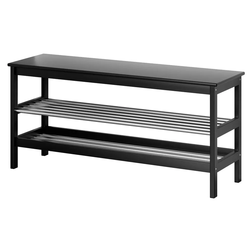 Bamboo Shoe Rack Bench, 2-Tier, 10 Pair, Black - Artiss