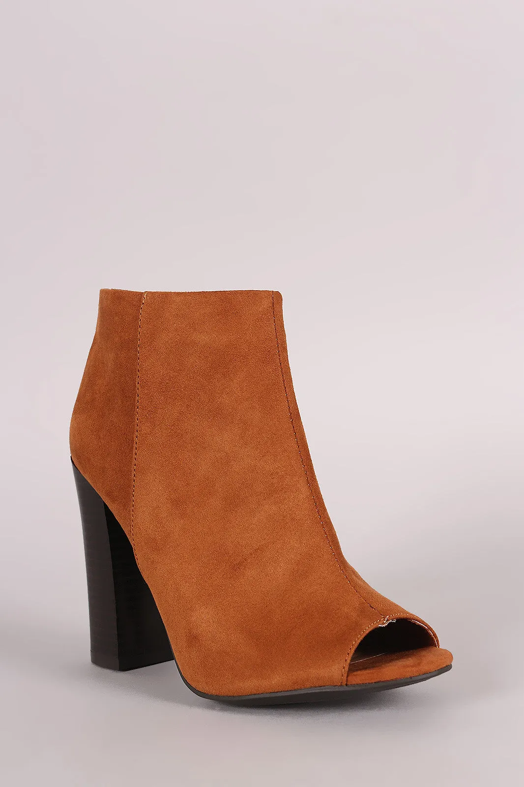 Bamboo Suede Peep Toe Chunky Heeled Booties