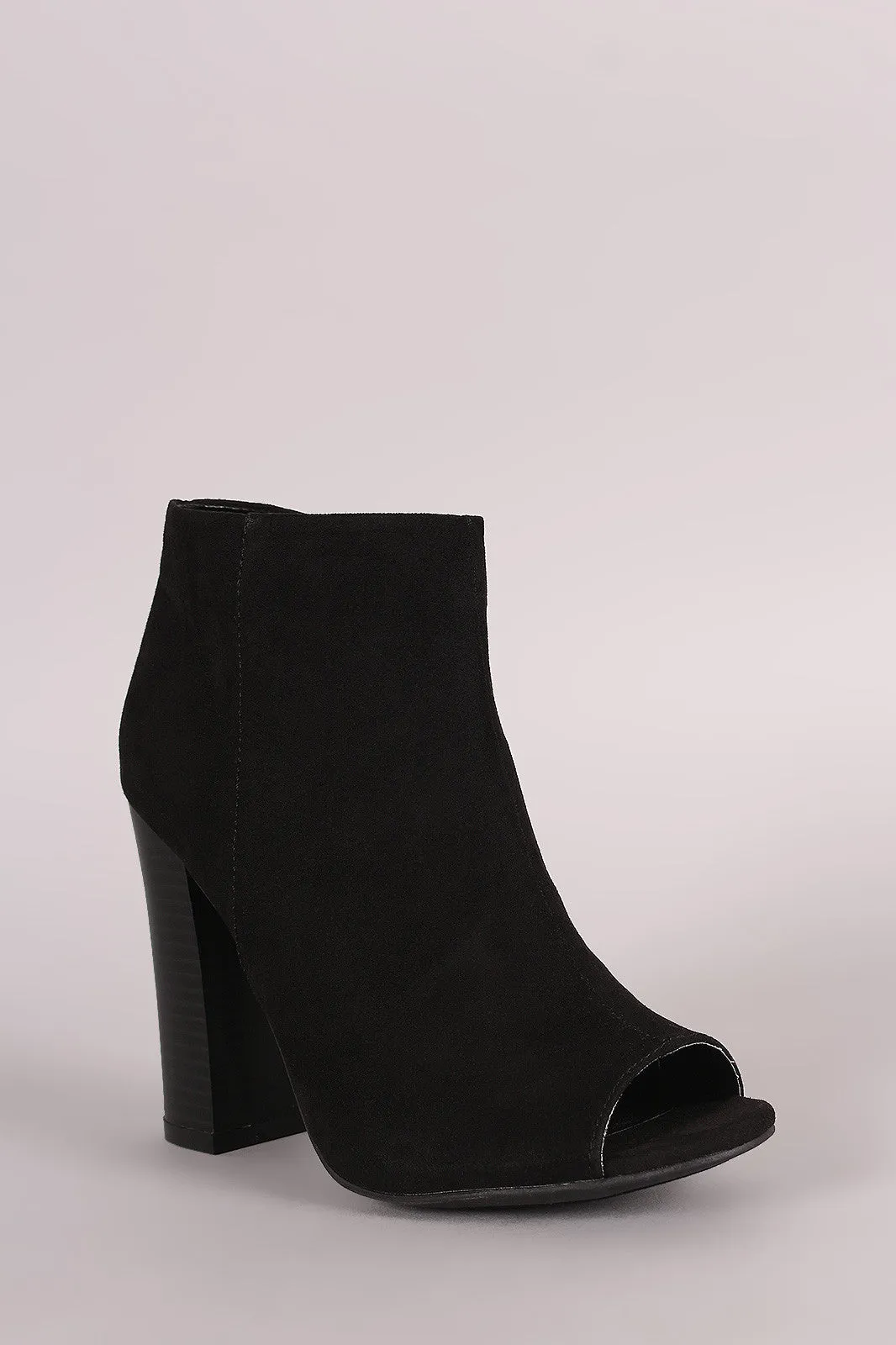 Bamboo Suede Peep Toe Chunky Heeled Booties