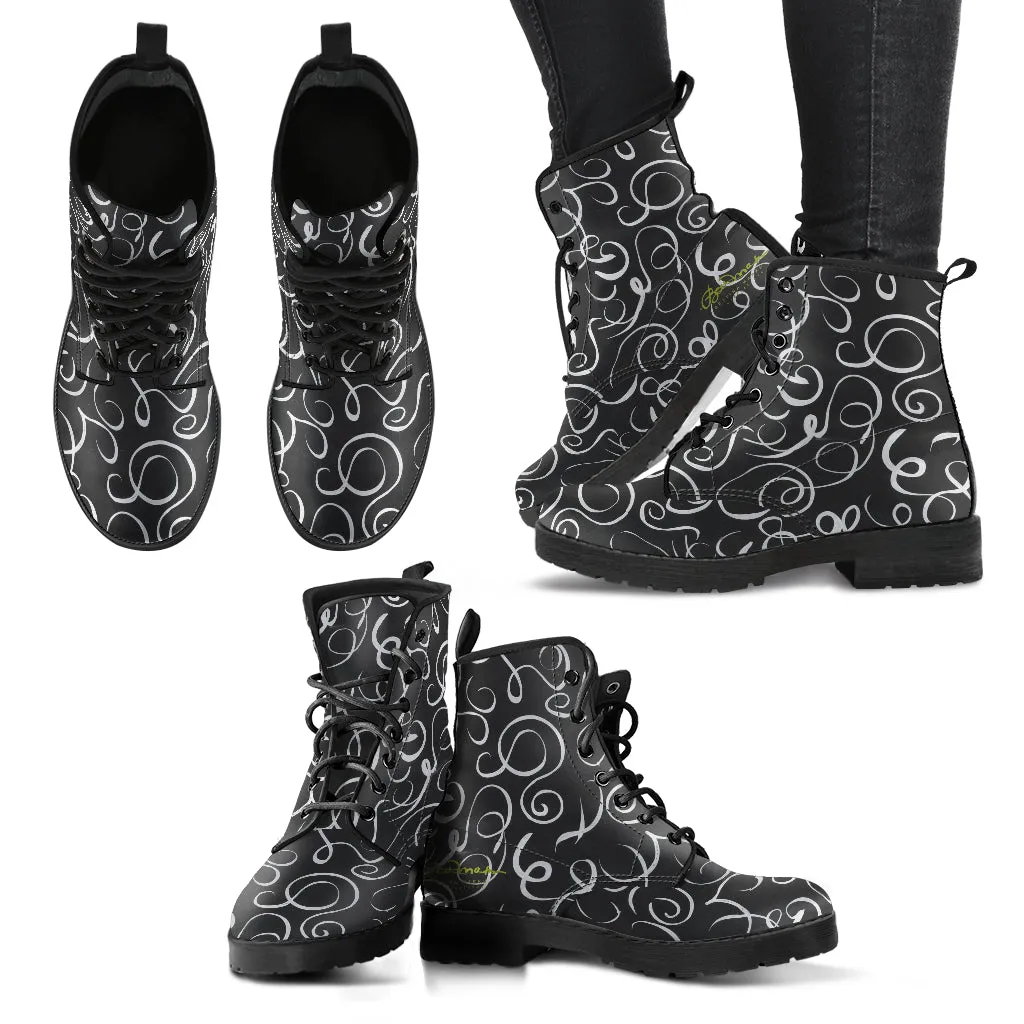 B&W Squiggles Leather Boots (Vegan)