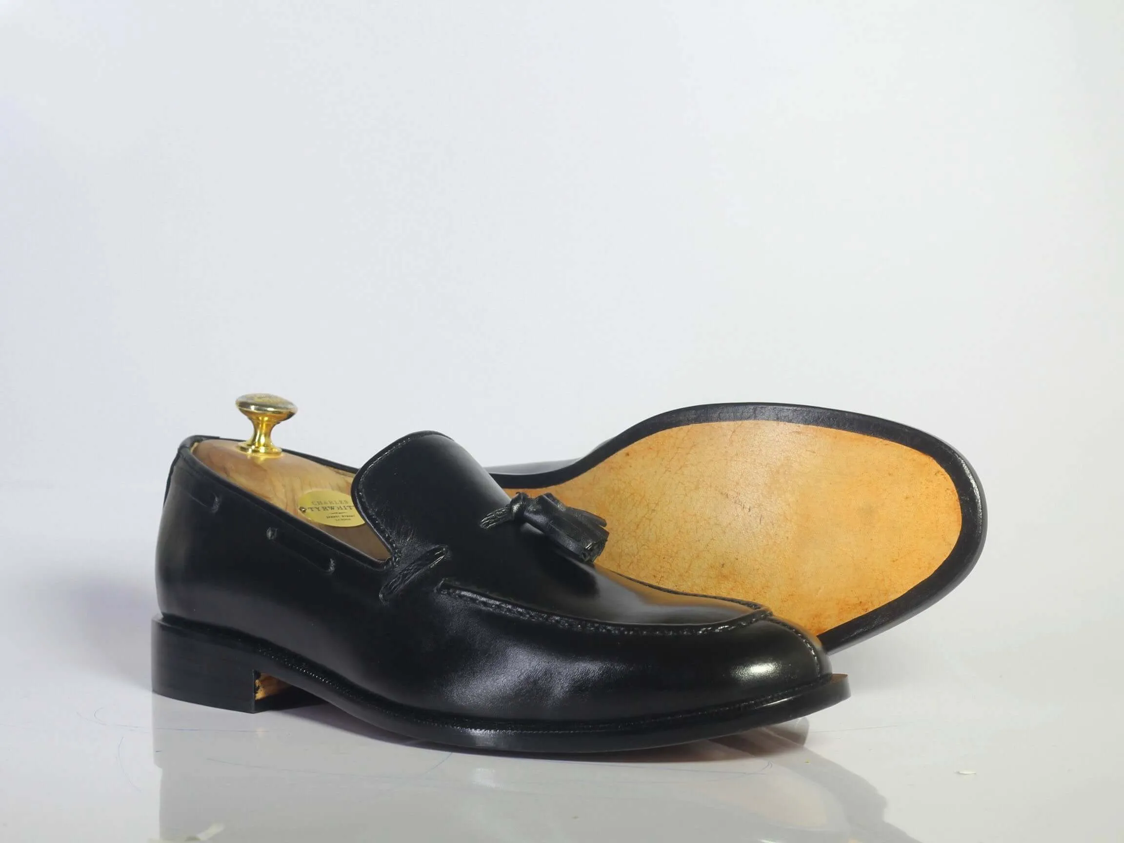 Bespoke Black Leather Tussle Loafer Shoes