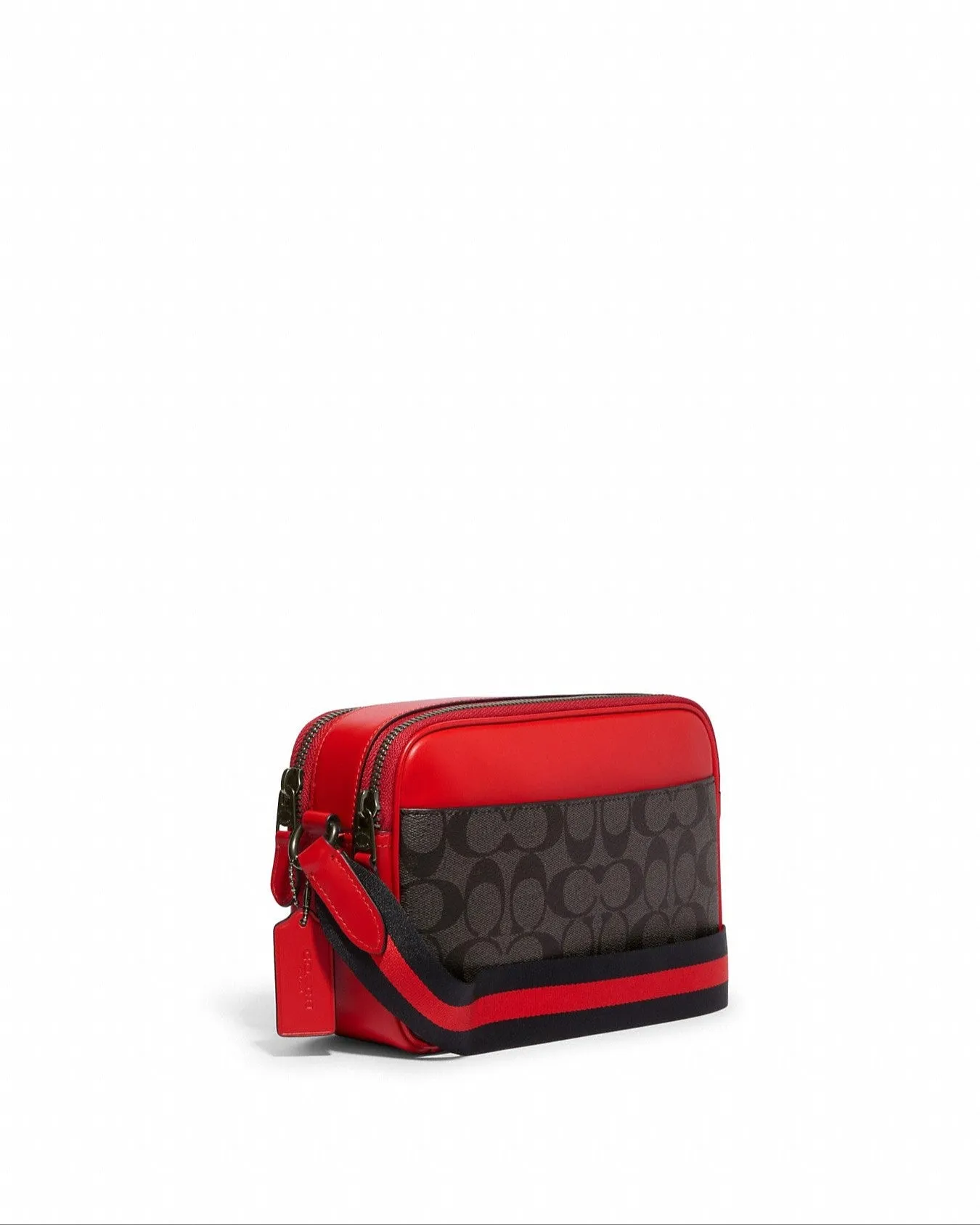 Coach Women's Black Antique Nickel & Charcoal & Bright Poppy Graham Crossbody In Signature Canvas With Varsity Motif