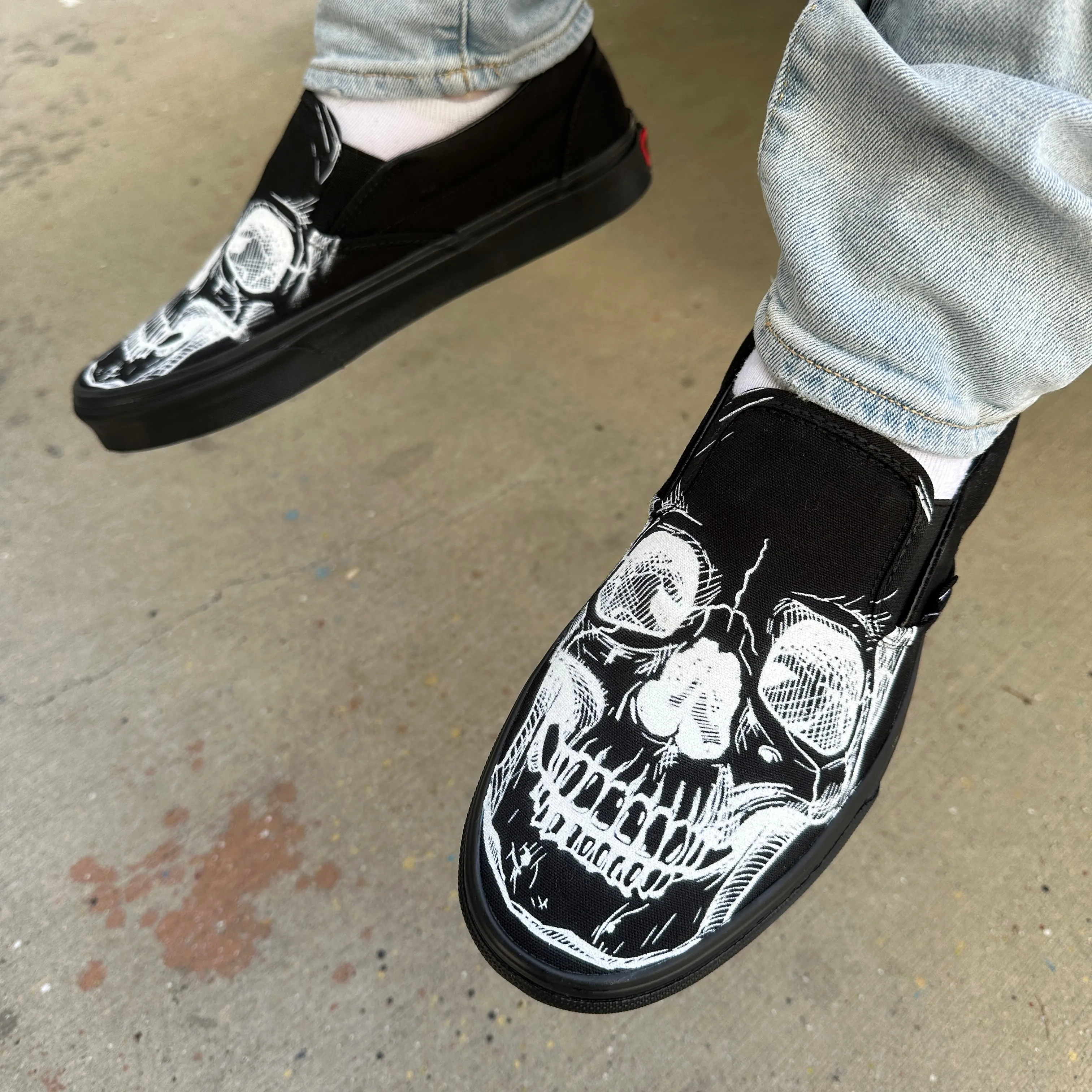 Custom Skull Vans Slip On Shoes