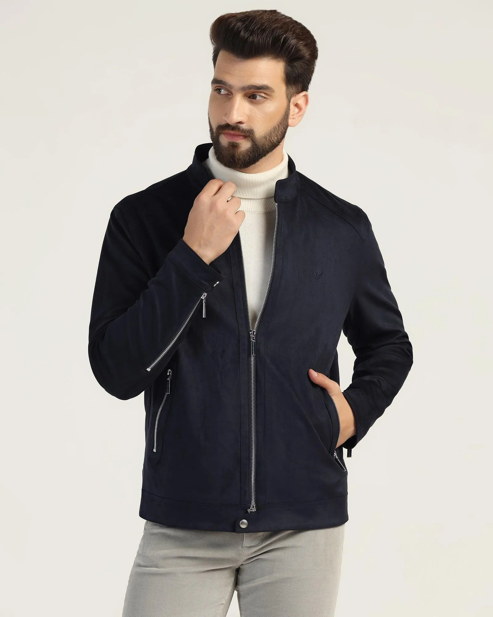 Formal Navy Solid Zipper Jacket - Gosling