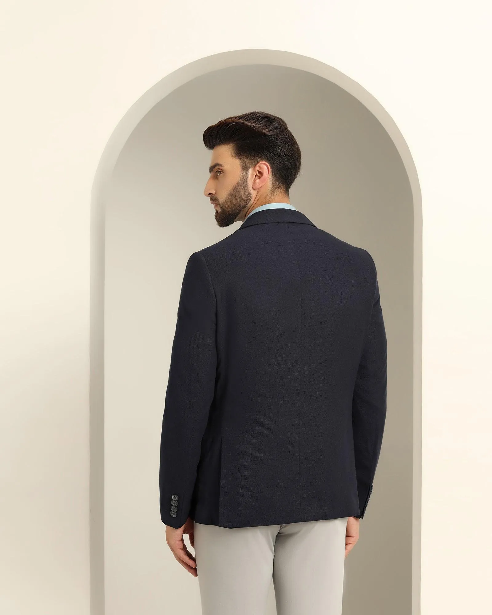 Formal Navy Textured Blazer - Sarwin