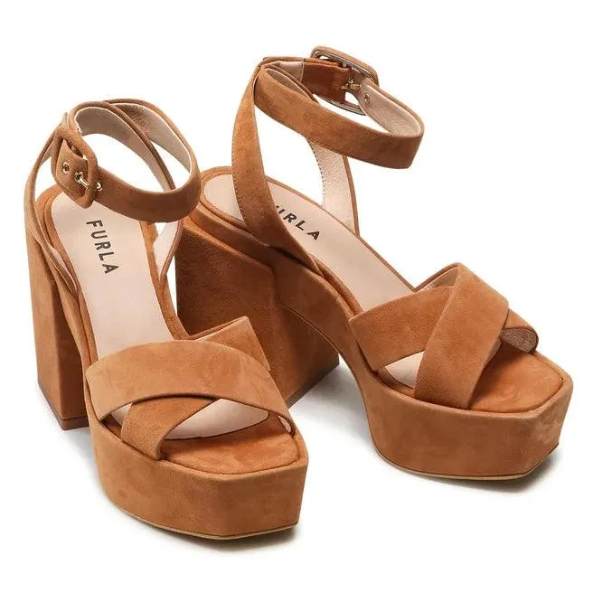 Furla Women's Cross Platform Sandal Heels - Miele Tan