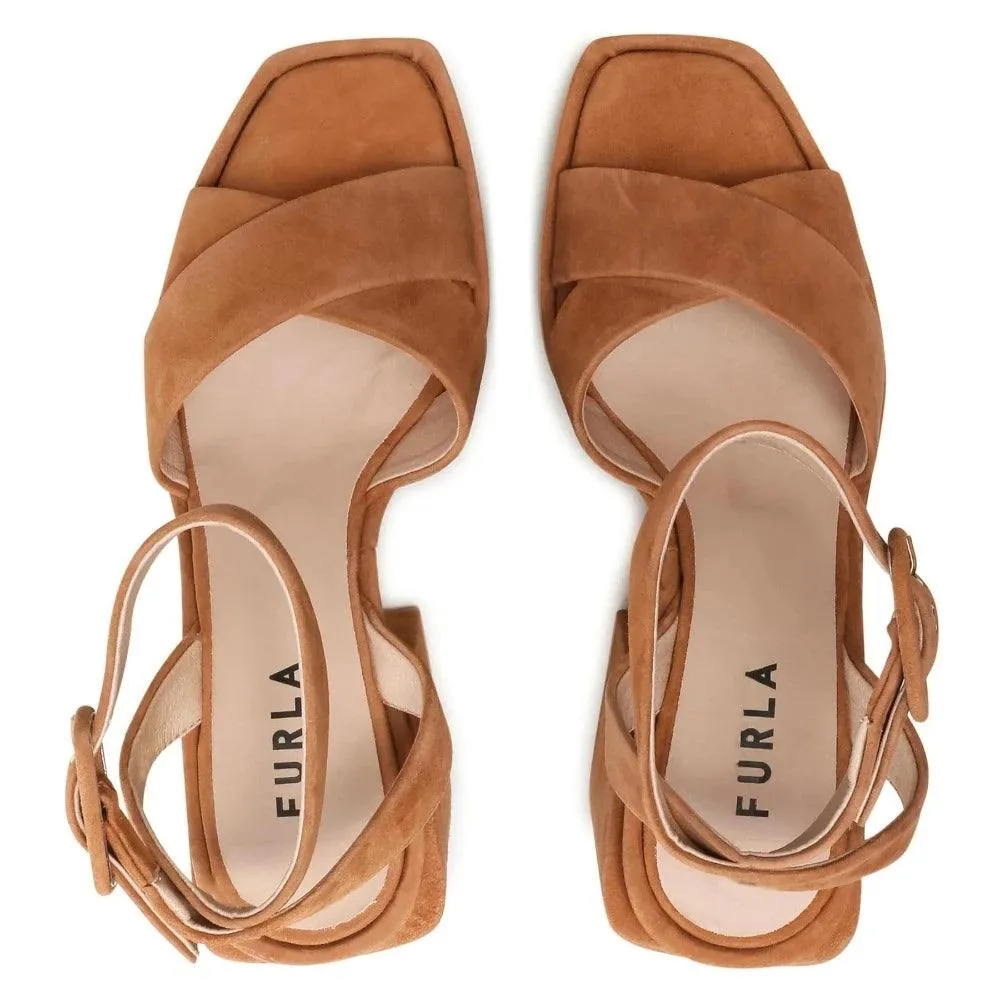 Furla Women's Cross Platform Sandal Heels - Miele Tan