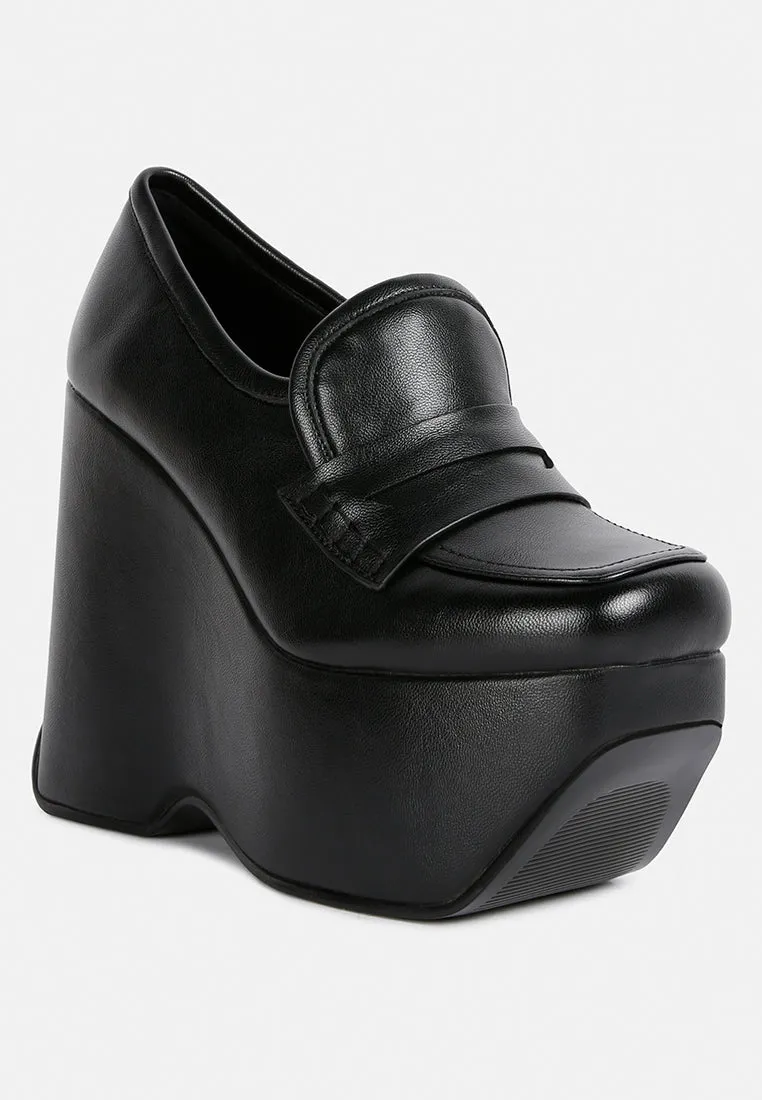 GILLIAM Black High Platform Wedge Loafers