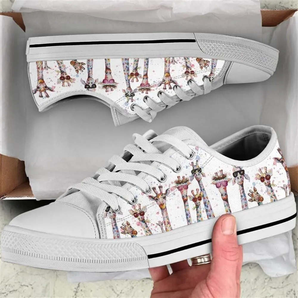 Giraffe Cool Watercolor Low Top Shoes, Animal Print Canvas Shoes, Print On Canvas Shoes