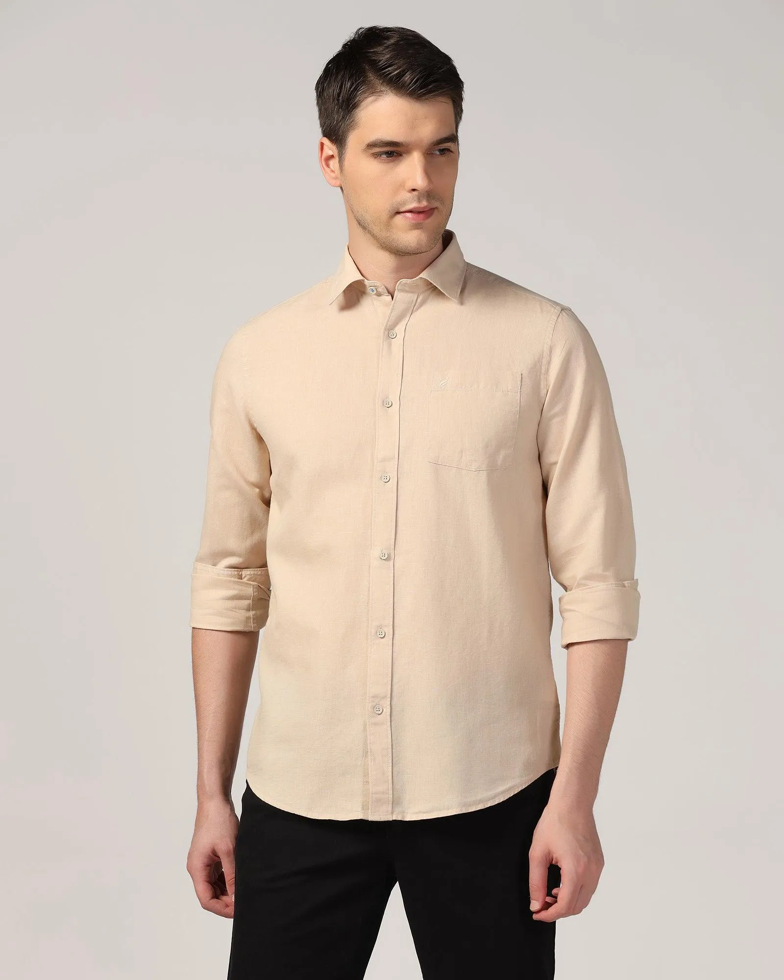 Linen Casual Natural Solid Shirt - Lang