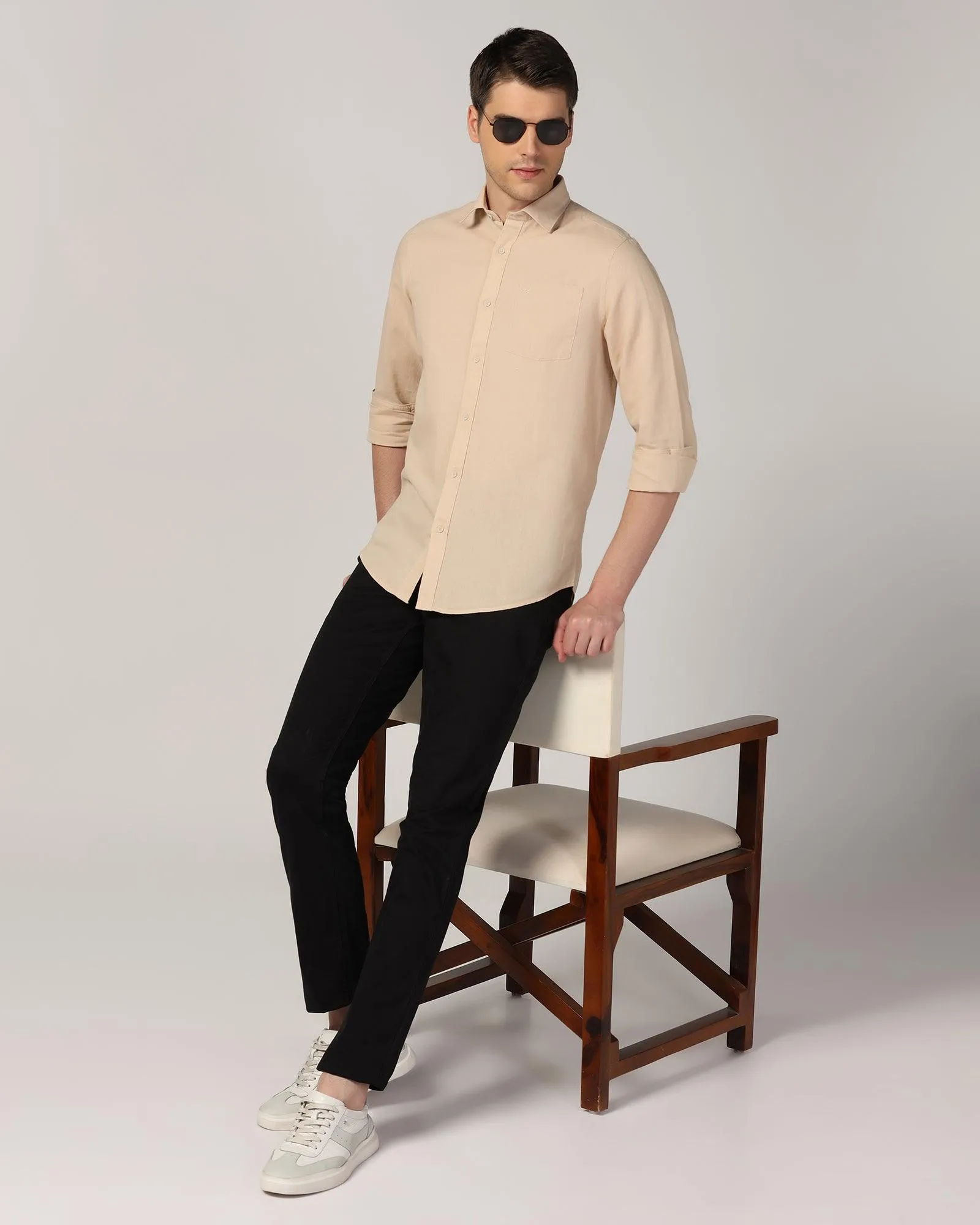 Linen Casual Natural Solid Shirt - Lang