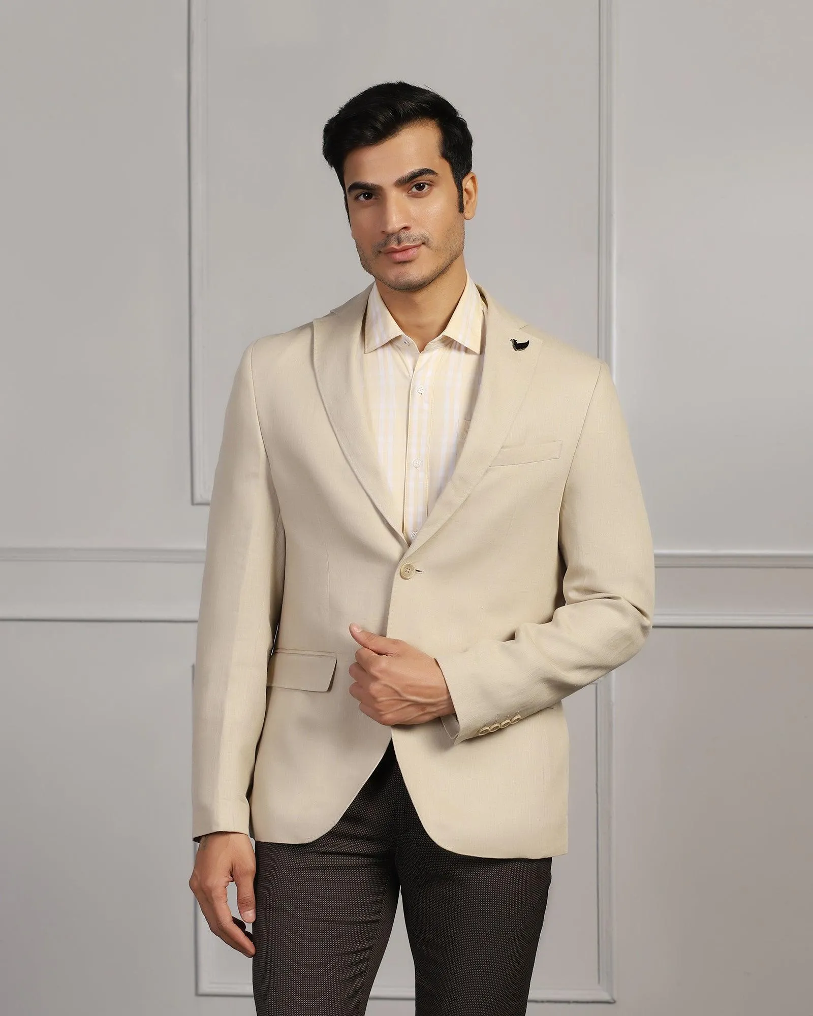 Linen Formal Natural Solid Blazer - Jonah