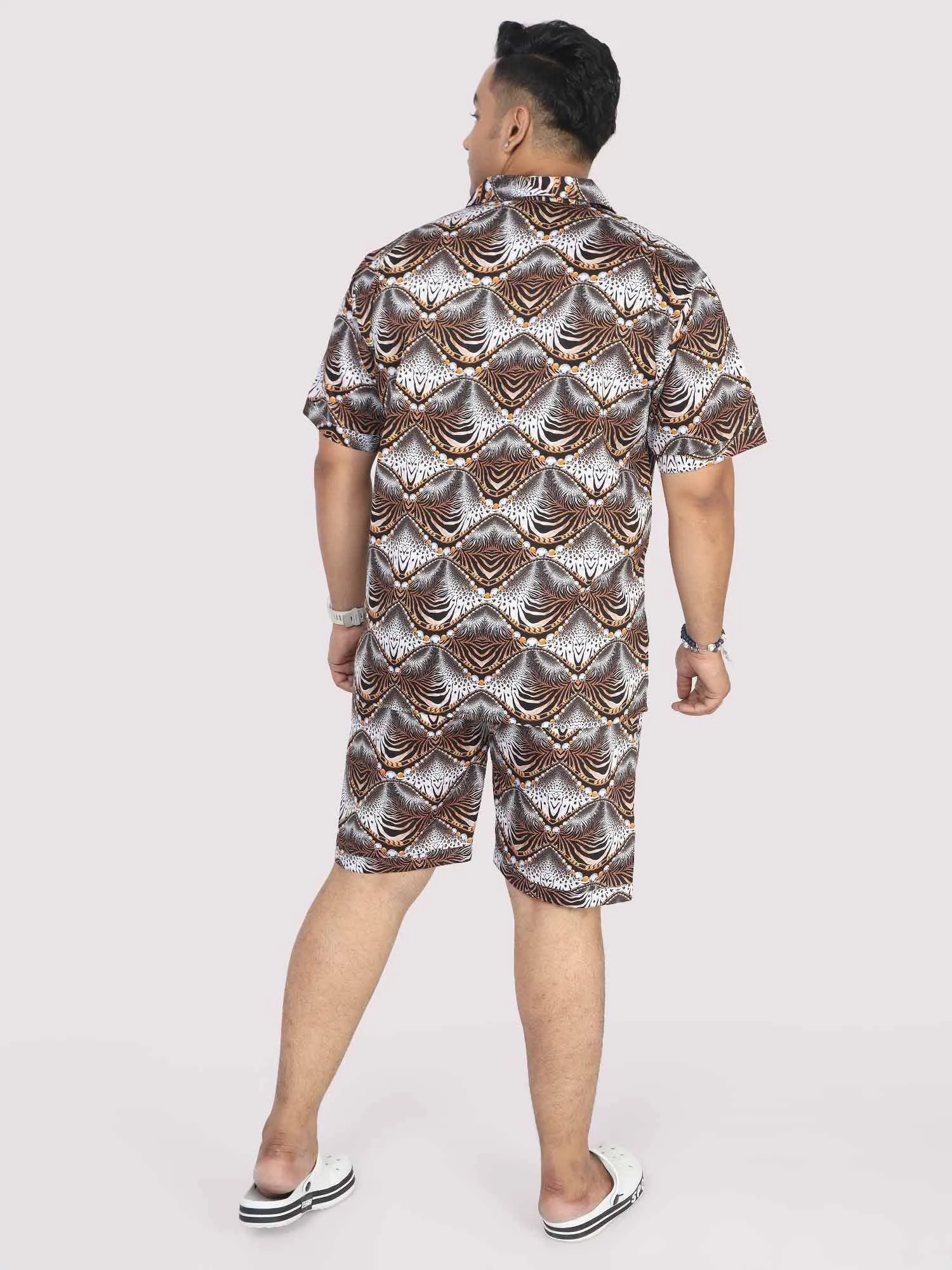 Men Plus Size Animal Wavy Printed Half Sleeve Co-Ords