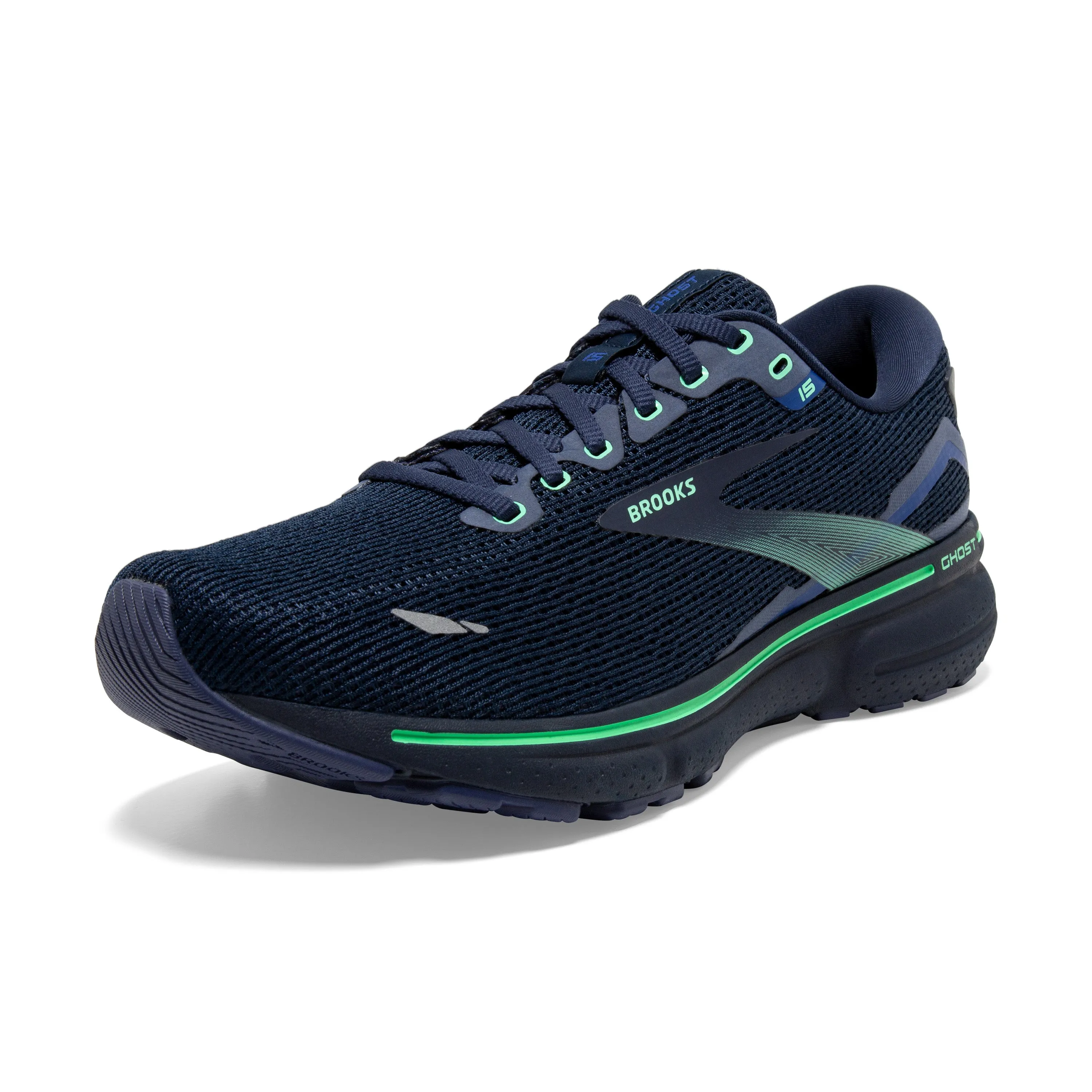 Men's Brooks Ghost 15 1103931D428 Color:  Crown Blue/Black/Green