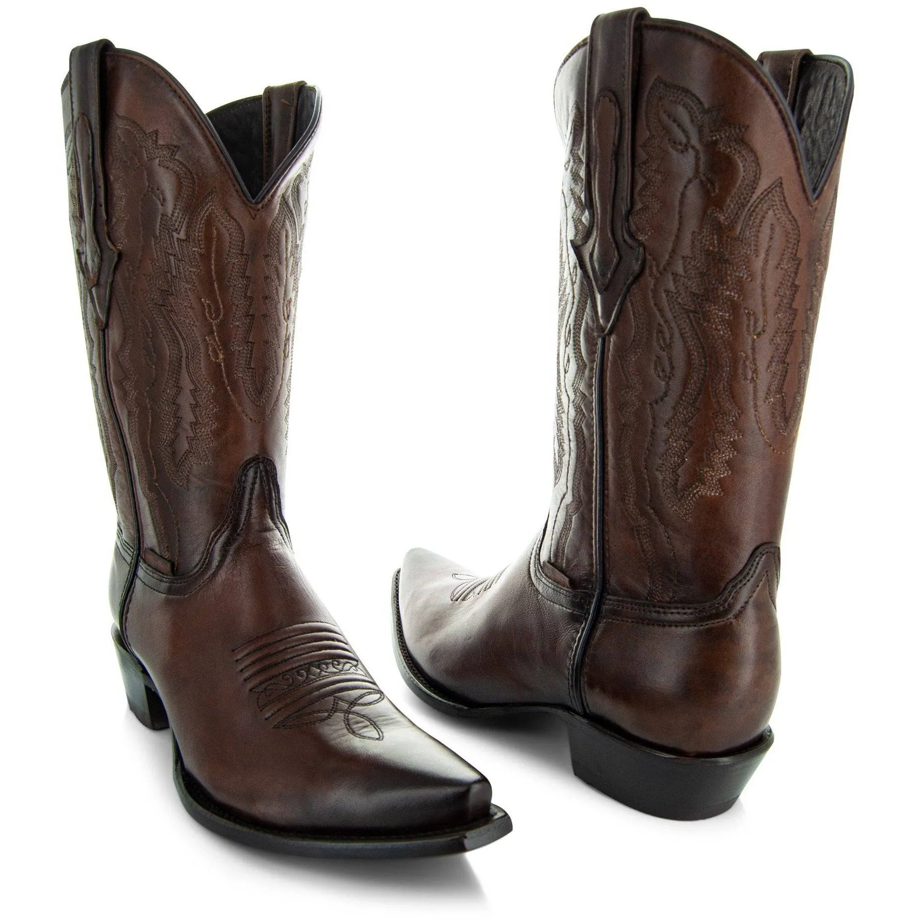 Men's Snip Toe Cowboy Boots Burnished Brown (H50030)