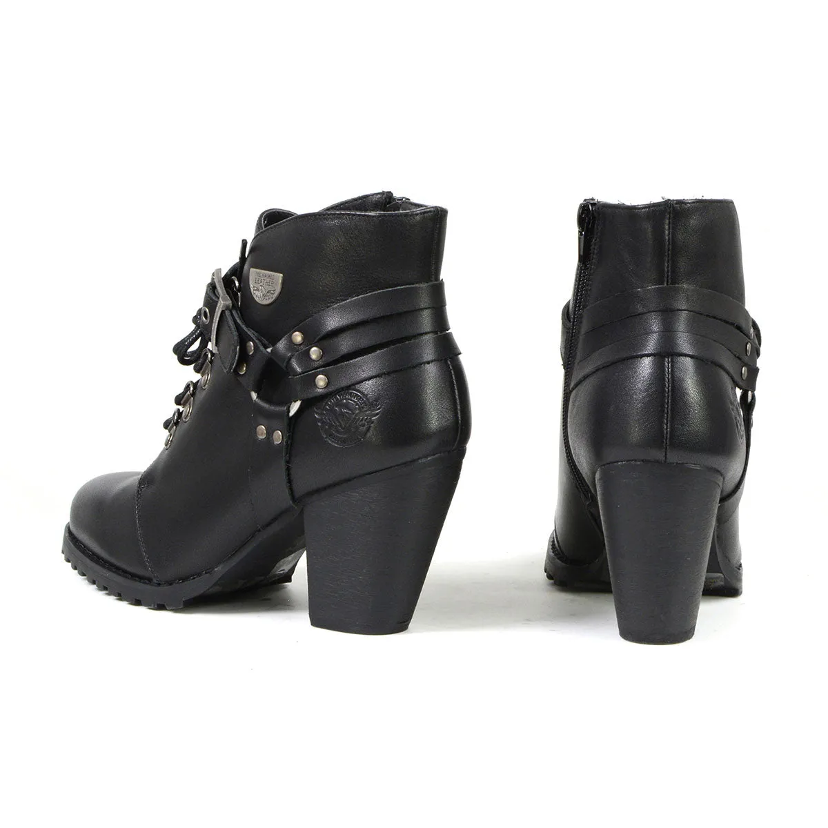 Milwaukee Leather MBL9458 Women's Black Leather Boots with Classic Harness Ring