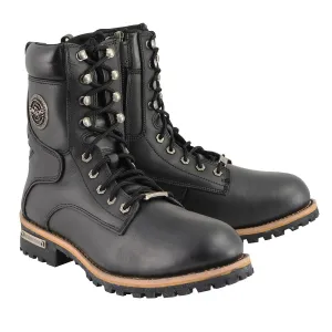 Milwaukee Leather MBM9095W Men's Classic Black ‘Wide Width’ Lace-Up Logger Boots with Side Zipper