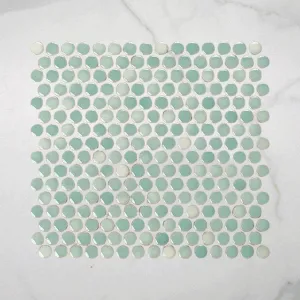 Mooloolaba Gloss Mint Porcelain Penny Round Mosaic Tile 20x20mm