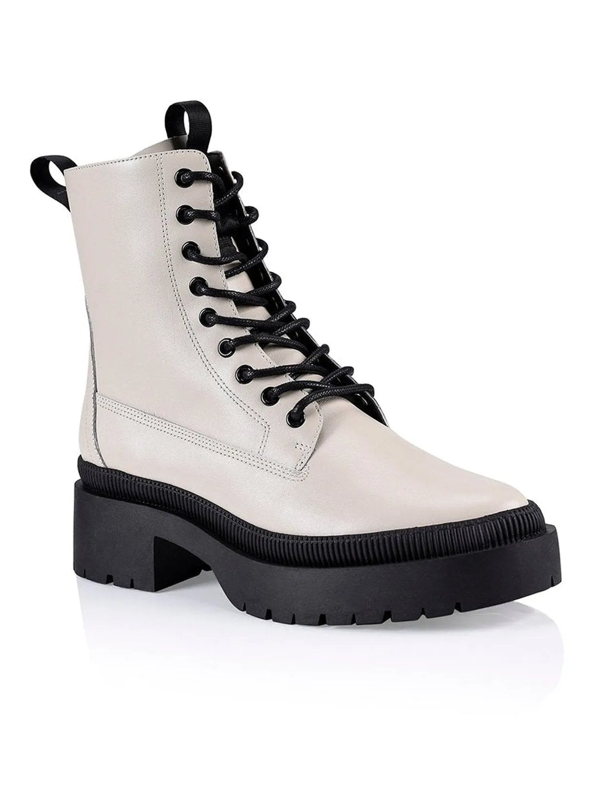 Orlando Combat Chunky Boot - Cream Leather