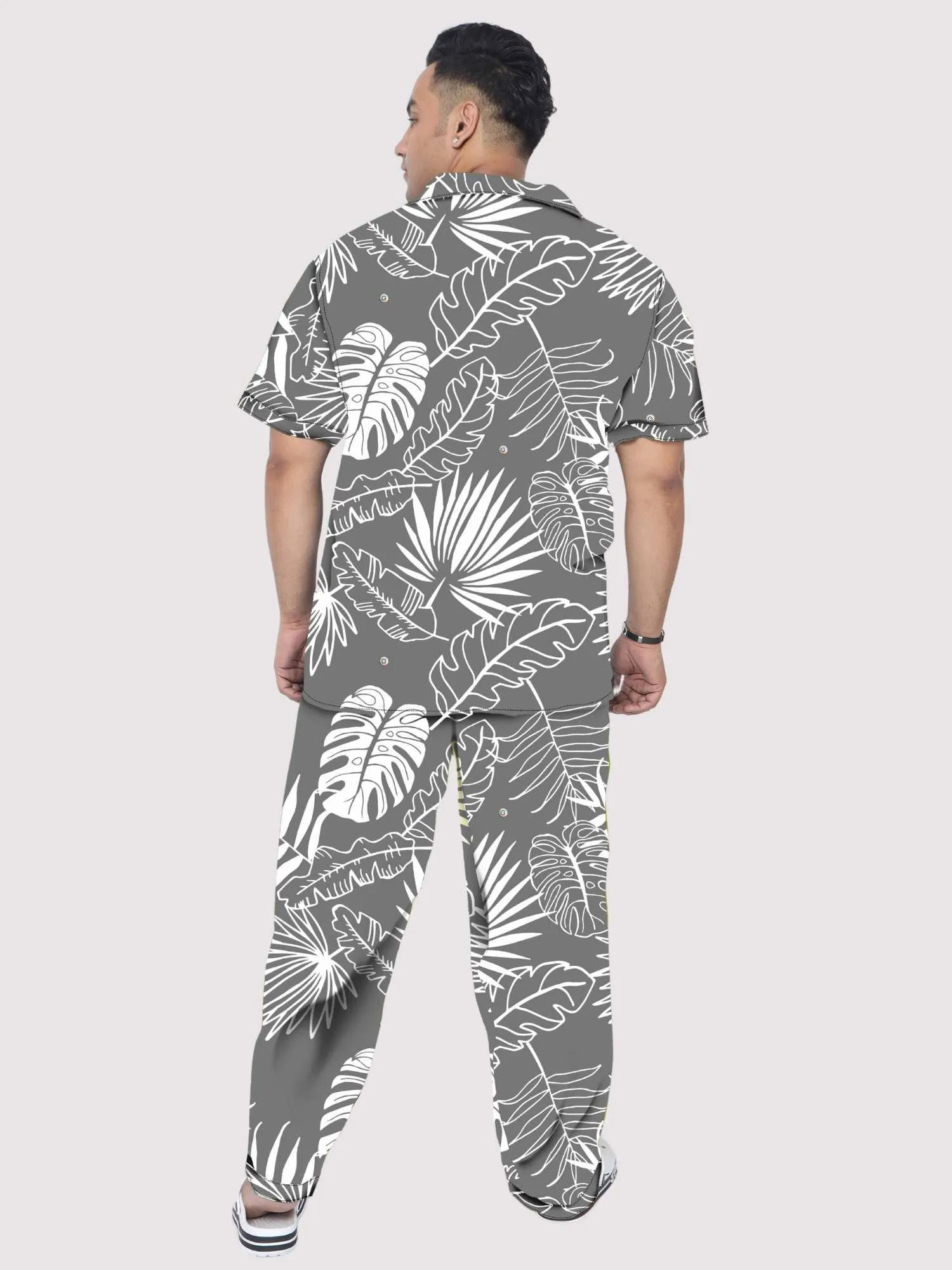 Palm Leaves Grey Plus Size Men's Co-ord Set