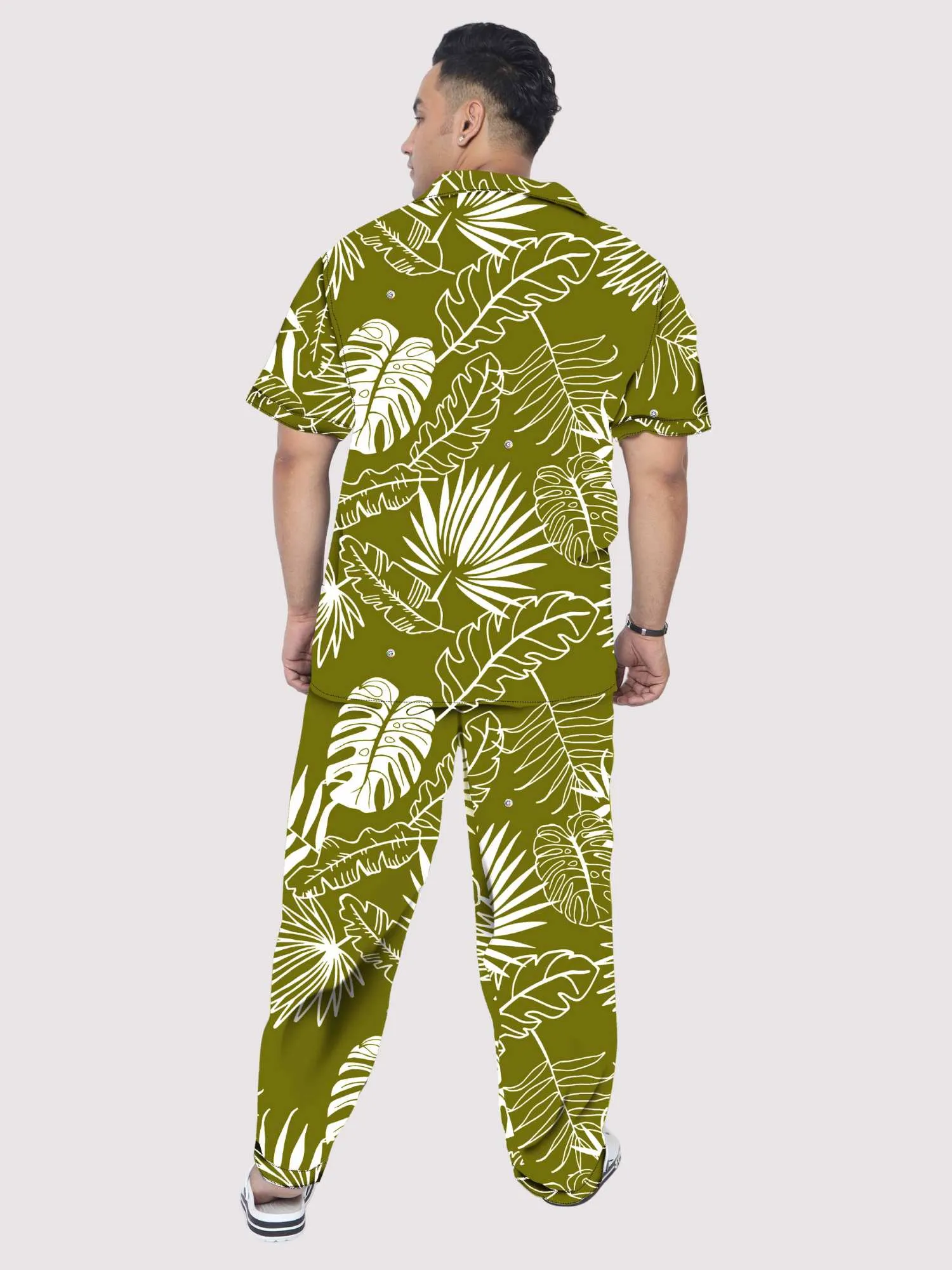 Palm Leaves Olive Plus Size Men's Co-ord Set