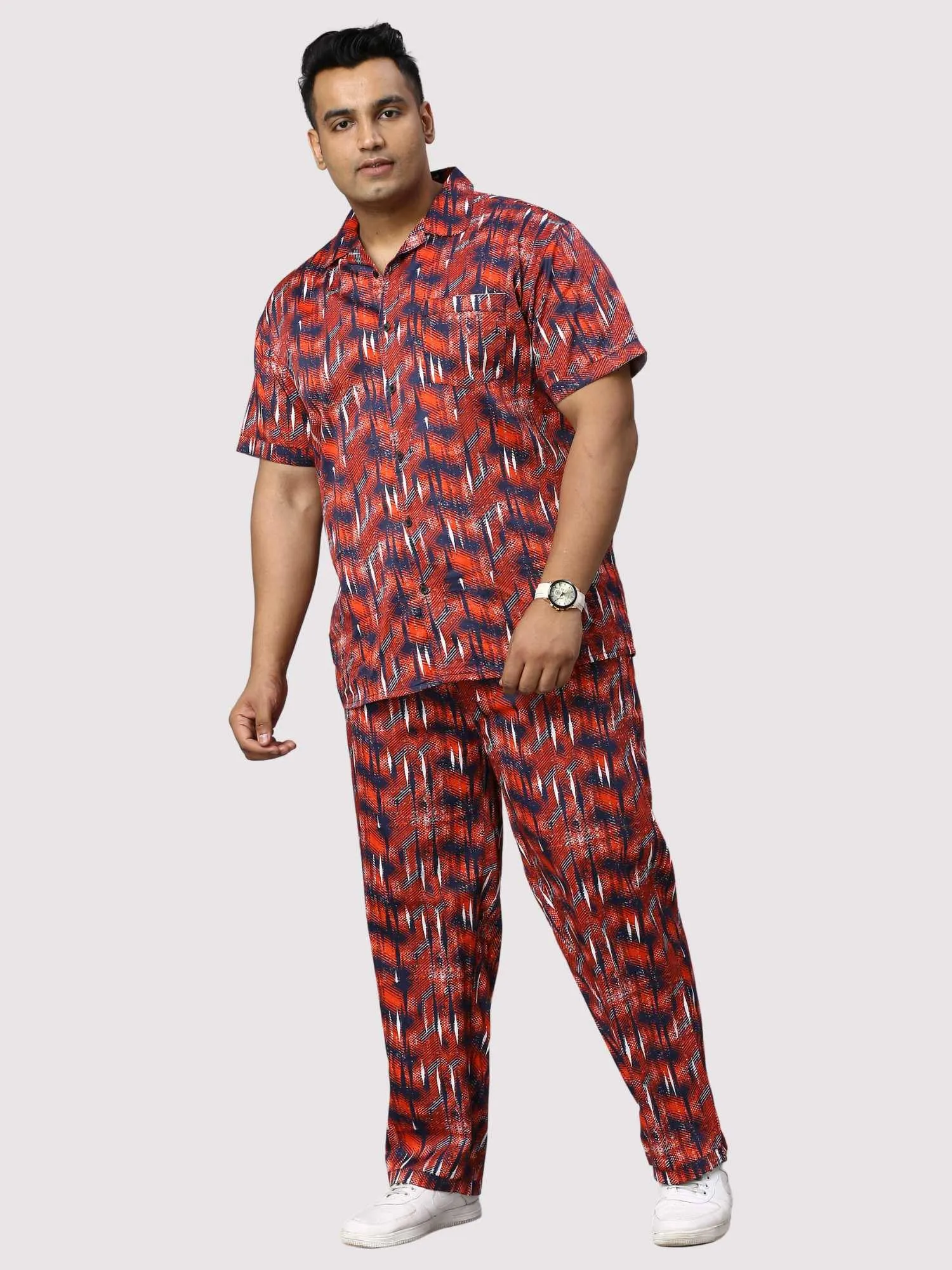 Persian Red Men Digital Printed Full Co-Ords Men's Plus Size