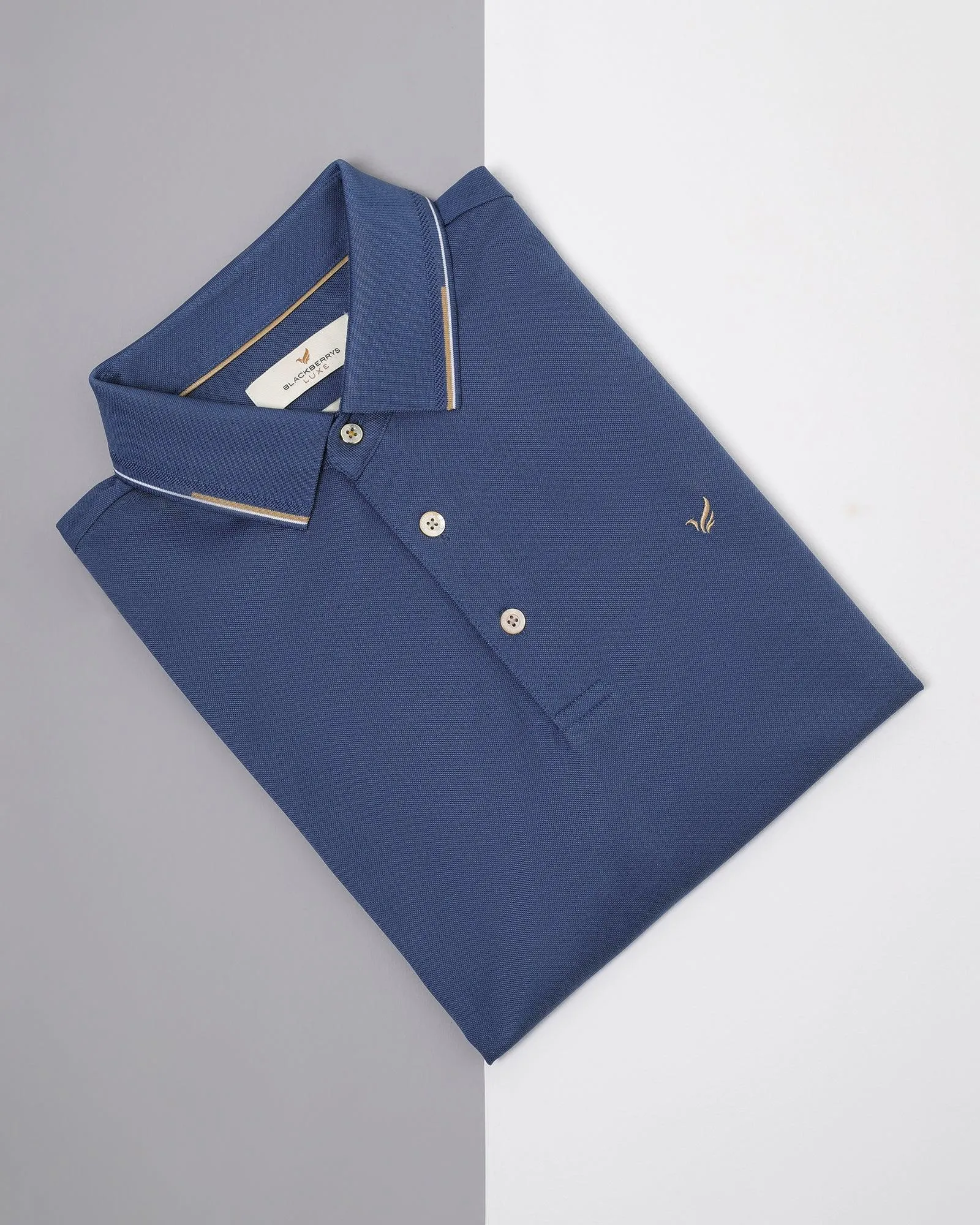 Polo Federal Blue Solid T-Shirt - Emerald