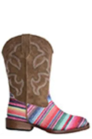 Roper Girls Glitter Serape Pink Faux Leather Cowboy Boots