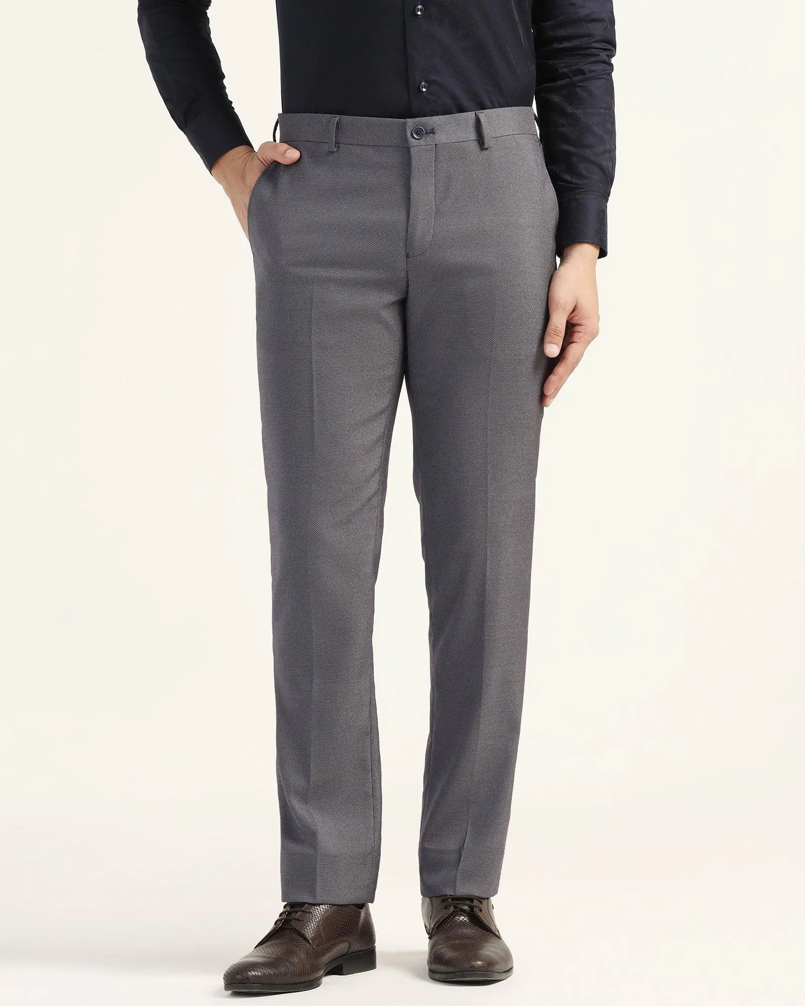 Slim Comfort B-95 Formal Blue Textured Trouser - Turismo