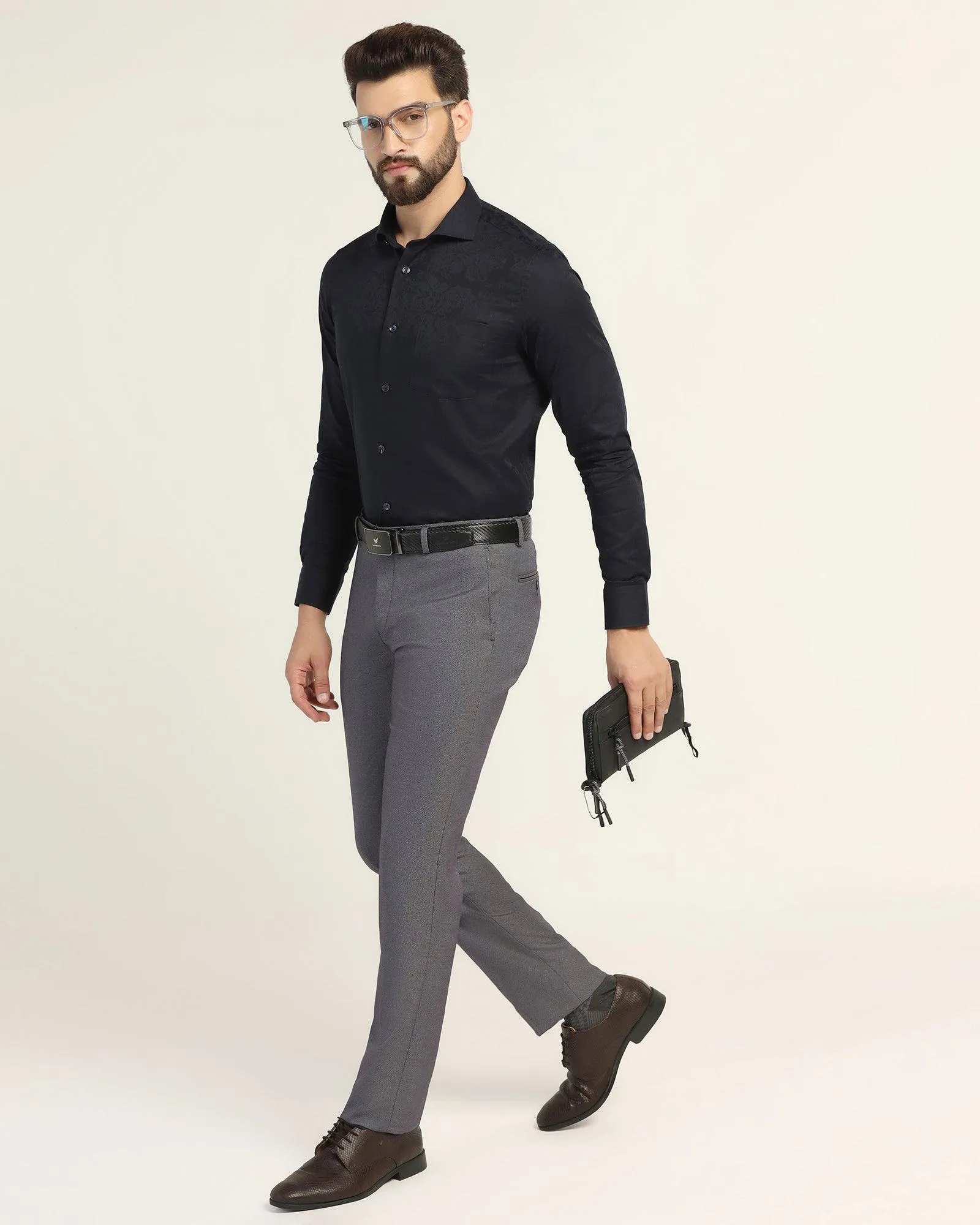 Slim Comfort B-95 Formal Blue Textured Trouser - Turismo