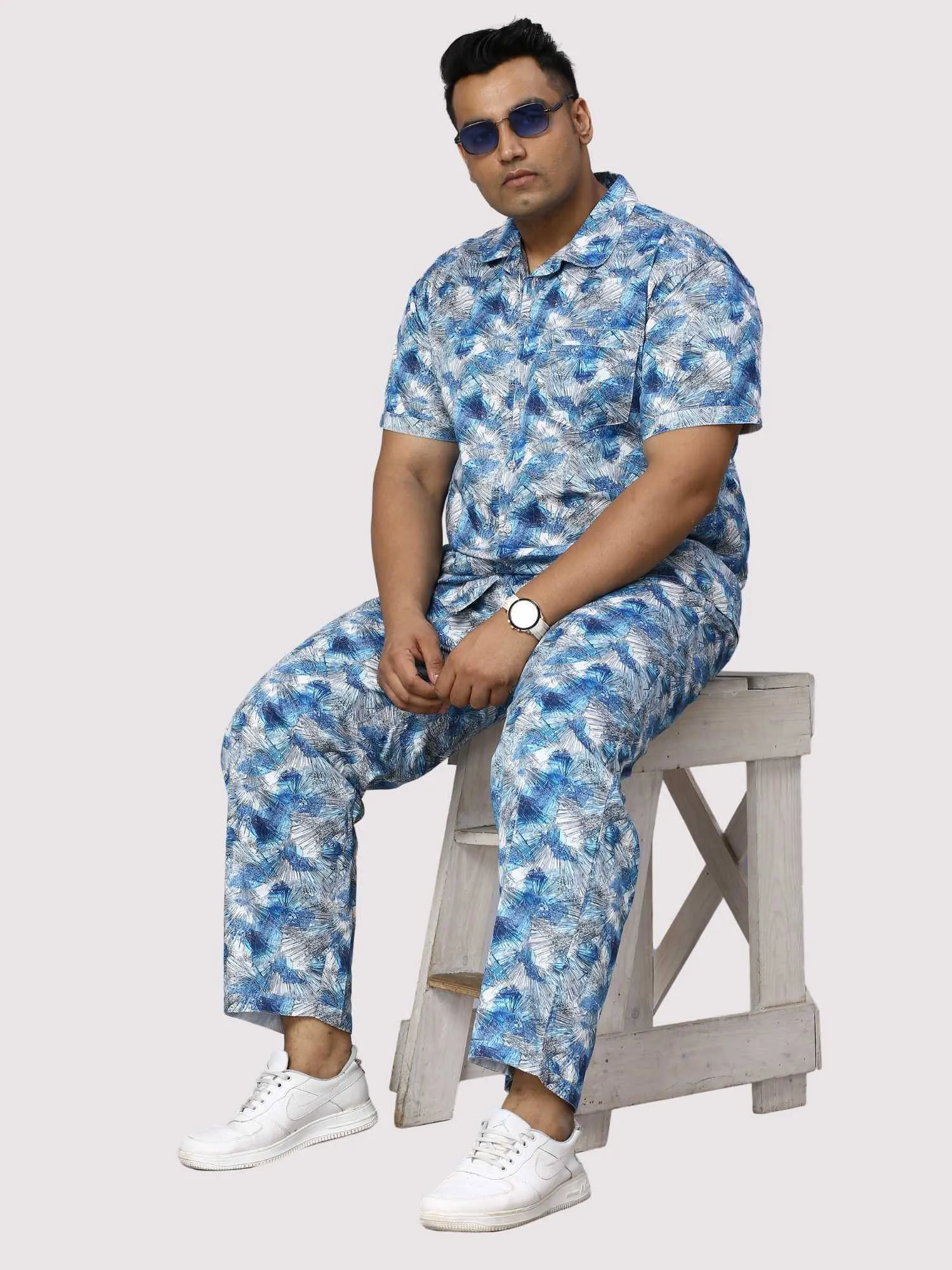 Tropical Blue Digital Printed Full Co-Ords Men's Plus Size