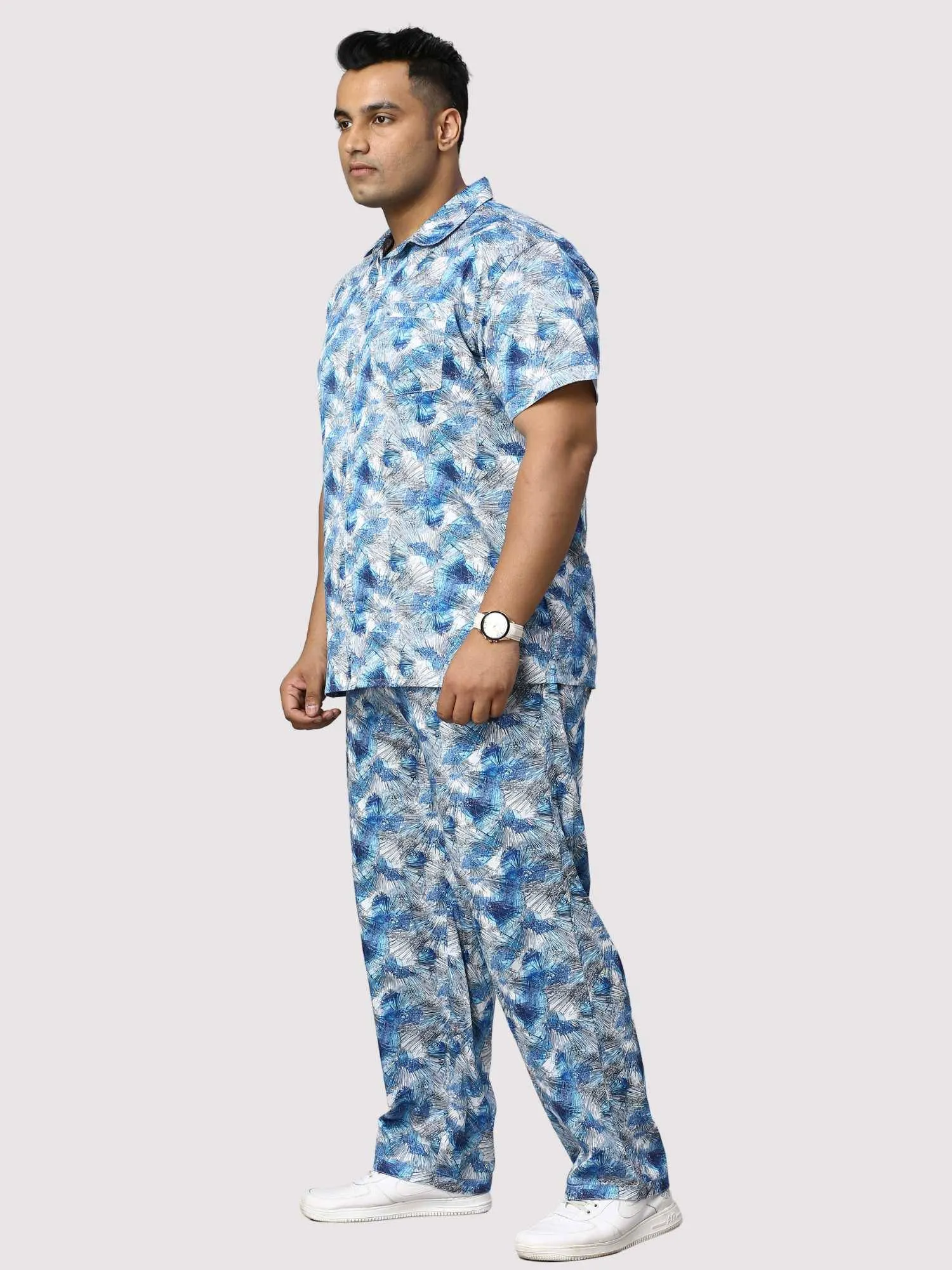 Tropical Blue Digital Printed Full Co-Ords Men's Plus Size