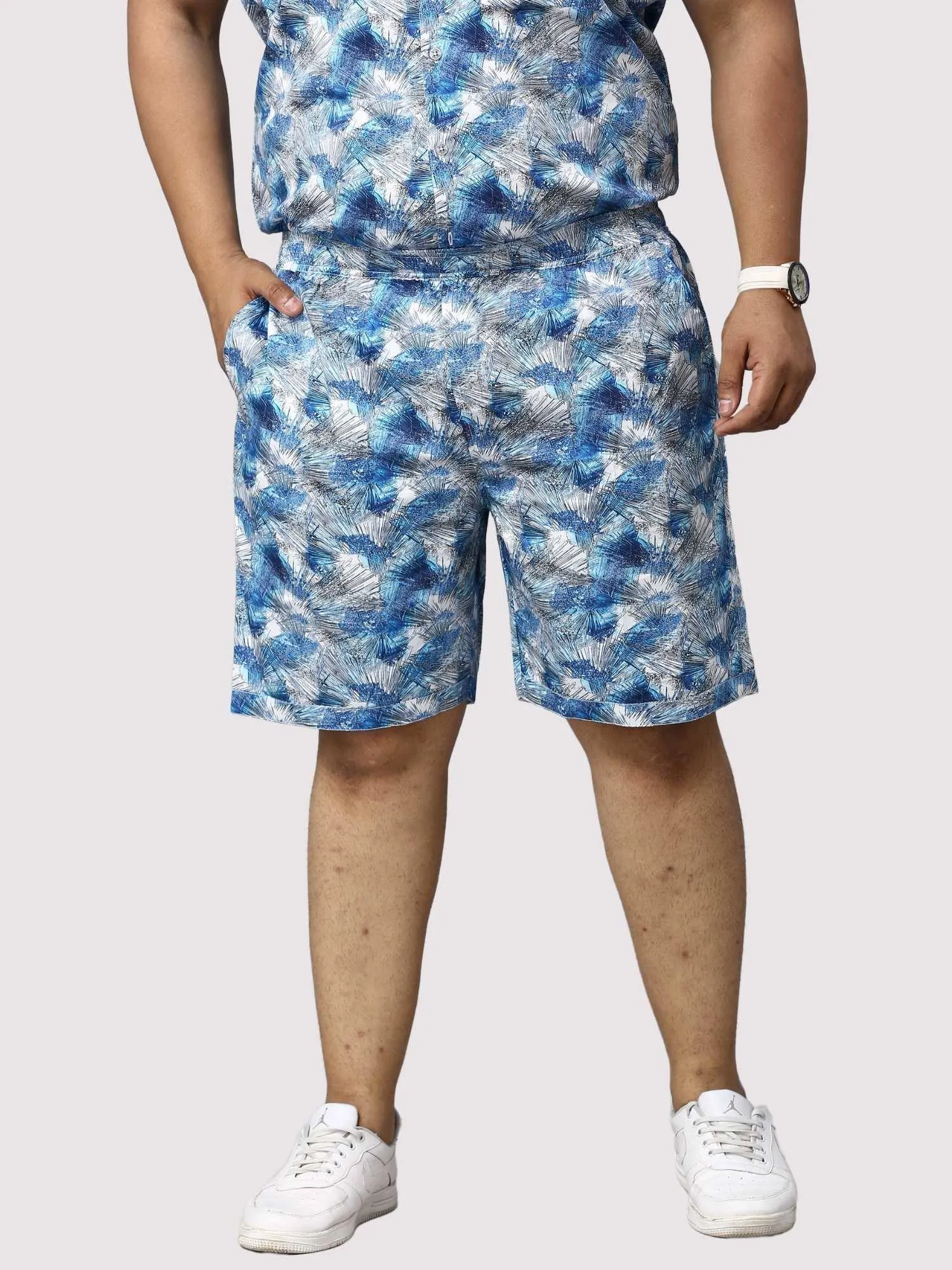 Tropical Blue Digital Printed Half Co-Ords Men's Plus Size