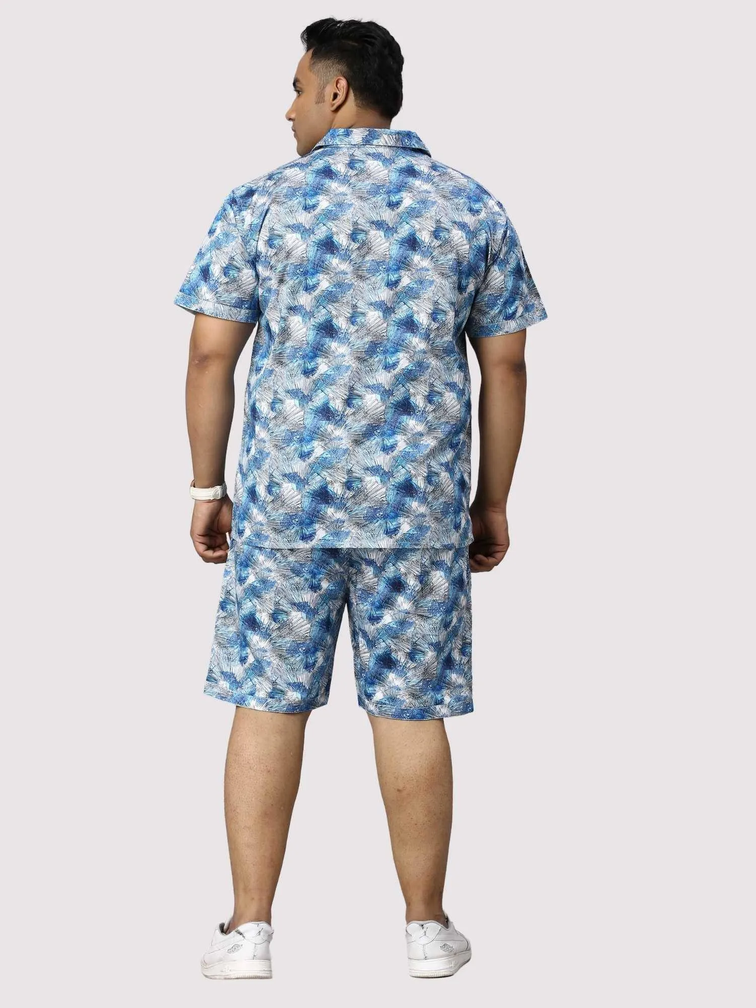 Tropical Blue Digital Printed Half Co-Ords Men's Plus Size