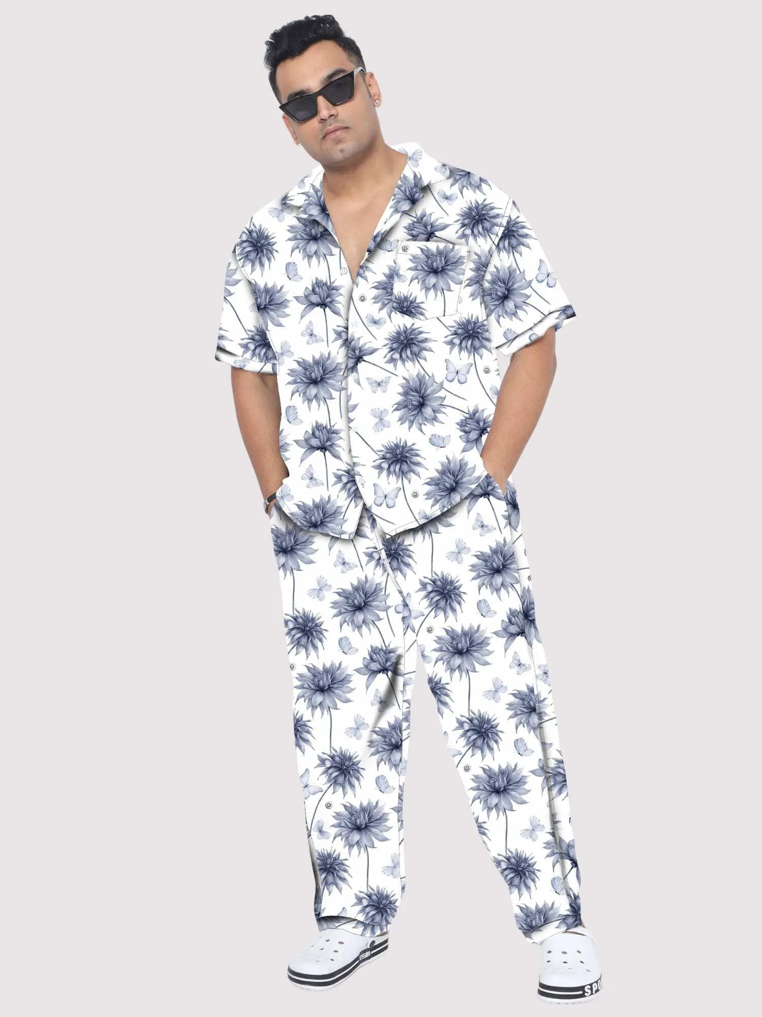 Watercolor Flowers Plus Size Men's Co-ord Set