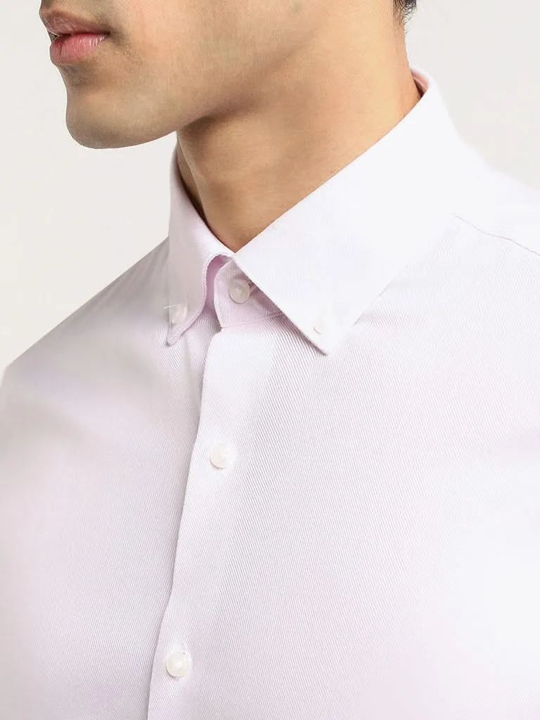 WES Formals Pink Self-patterned Cotton Slim Fit Shirt