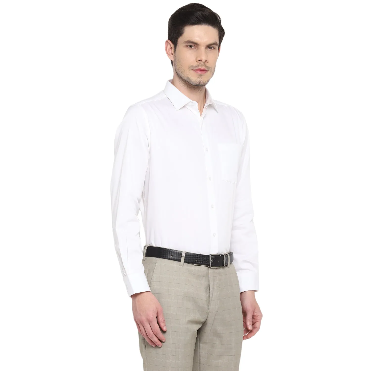 White Cotton Solid Slim Fit Shirts